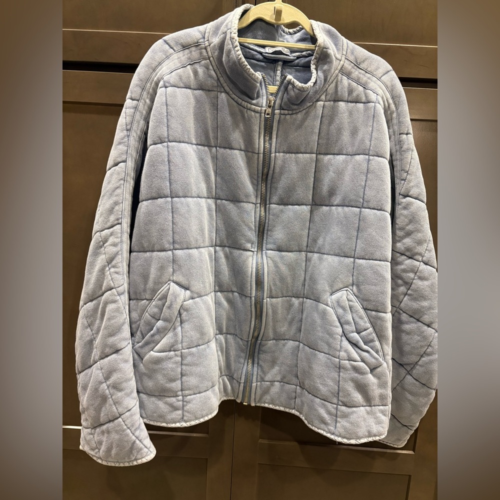 Dex Washed Denim Color Quilted Bomber Style Jacket, 2x